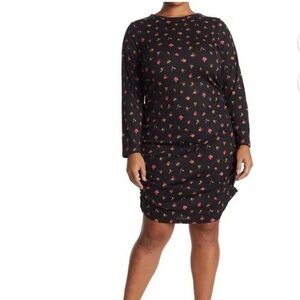 Abound Women's Black Floral Ruched Sheath Dress Size 1X